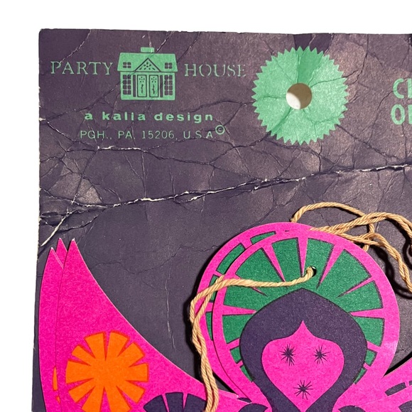 Vintage Retro Funky Angel Party House Cardboard Christmas Ornaments Lot of 5 - Picture 10 of 10